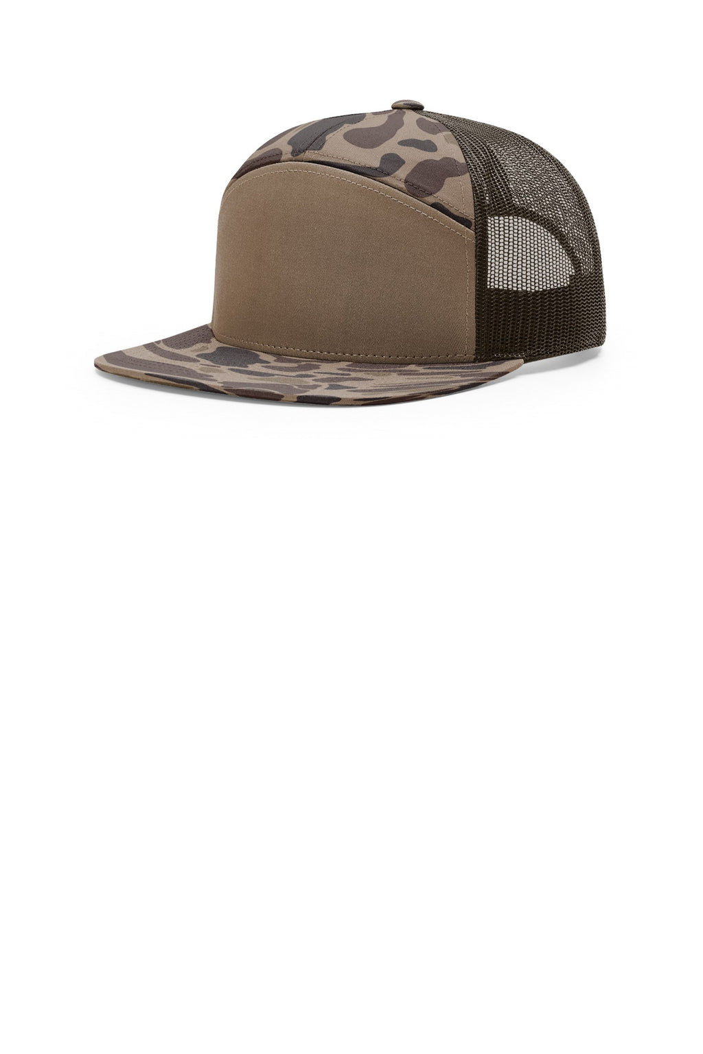 Richardson Printed 7-Panel Trucker 168P - Bark Duck Camo/ Brown - front