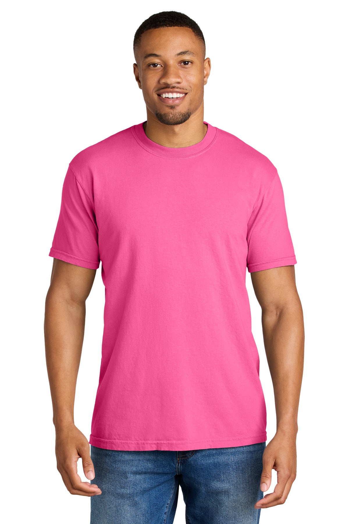 COMFORT COLORS Heavyweight Ring Spun Tee. 1717 - Neon Pink - front
