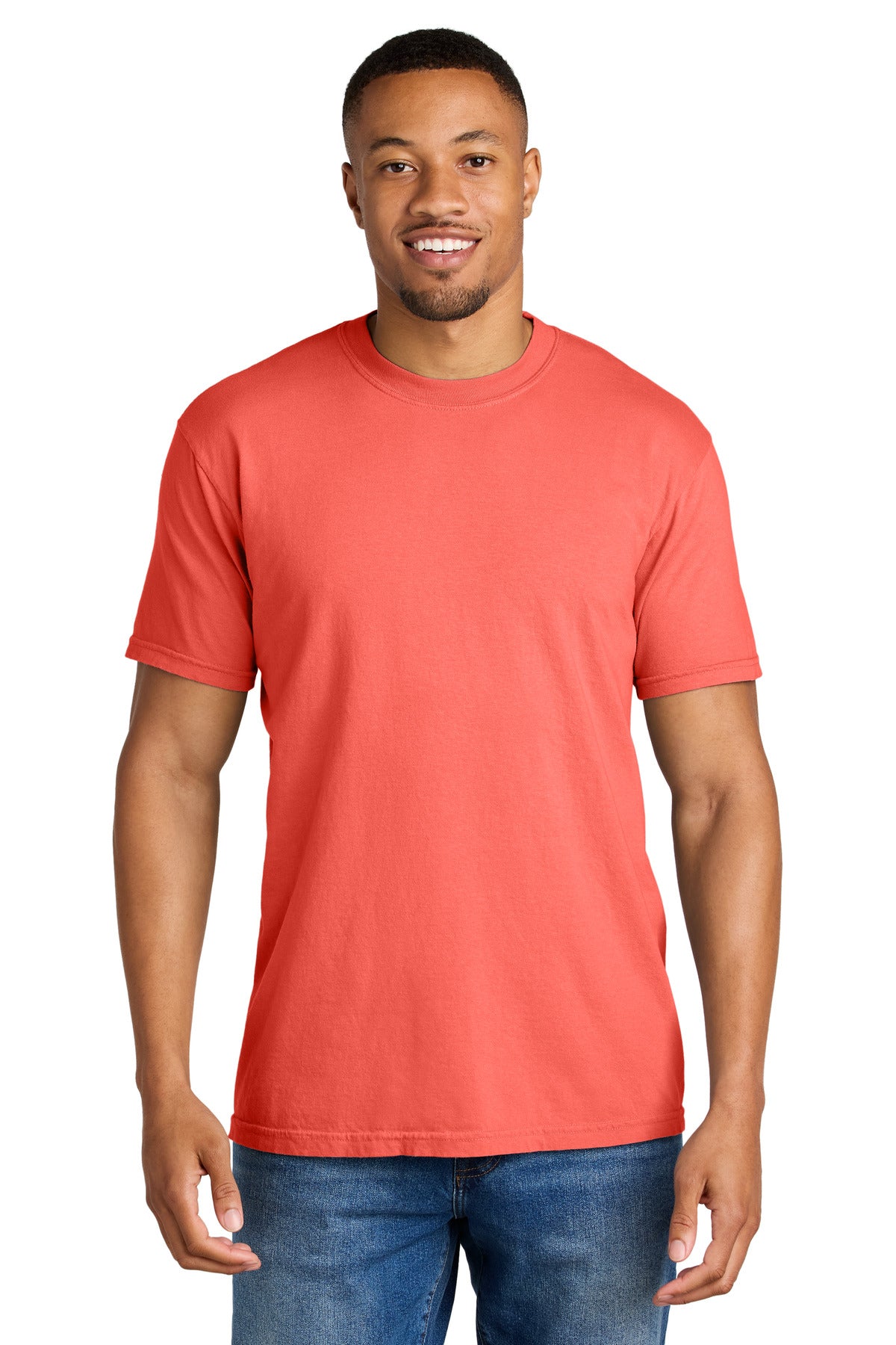 COMFORT COLORS Heavyweight Ring Spun Tee. 1717 - Neon Red Orange - front