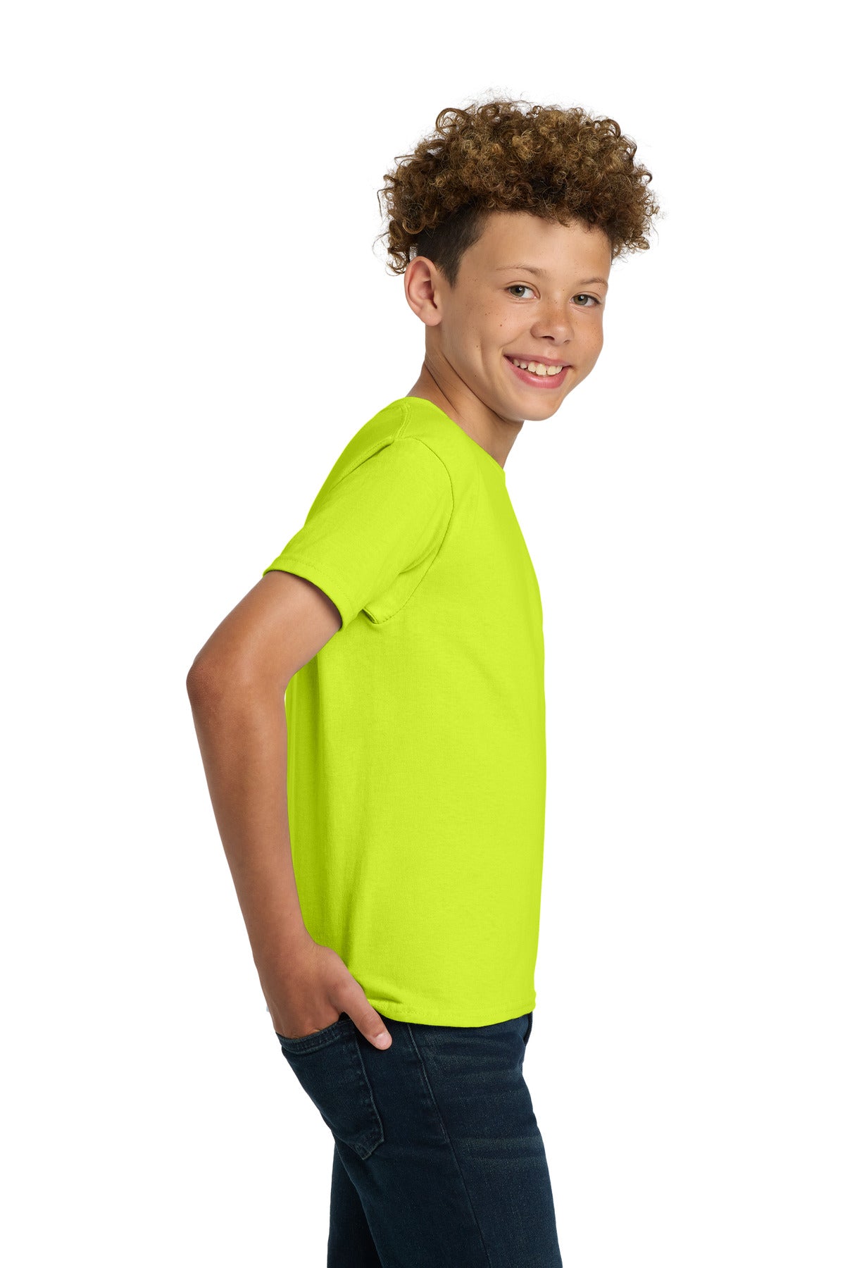 Gildan - Youth Ultra Cotton 100% US Cotton T-Shirt. 2000B - Safety Green - side