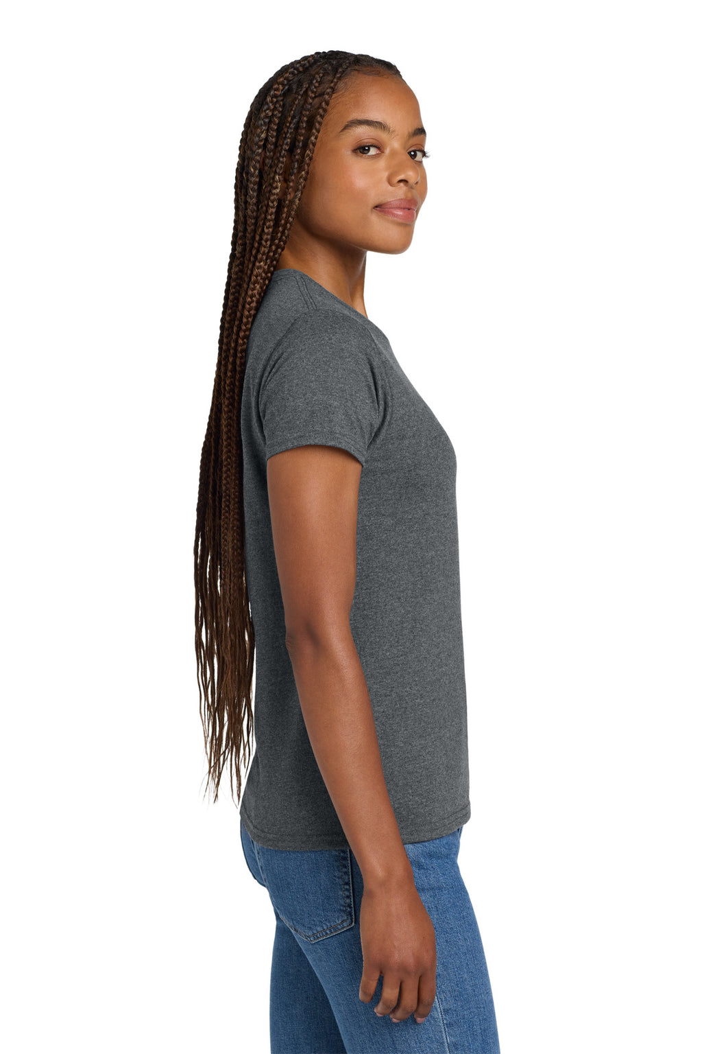 Gildan Women's Ultra Cotton 100% US Cotton T-Shirt. 2000L - Dark Heather - side