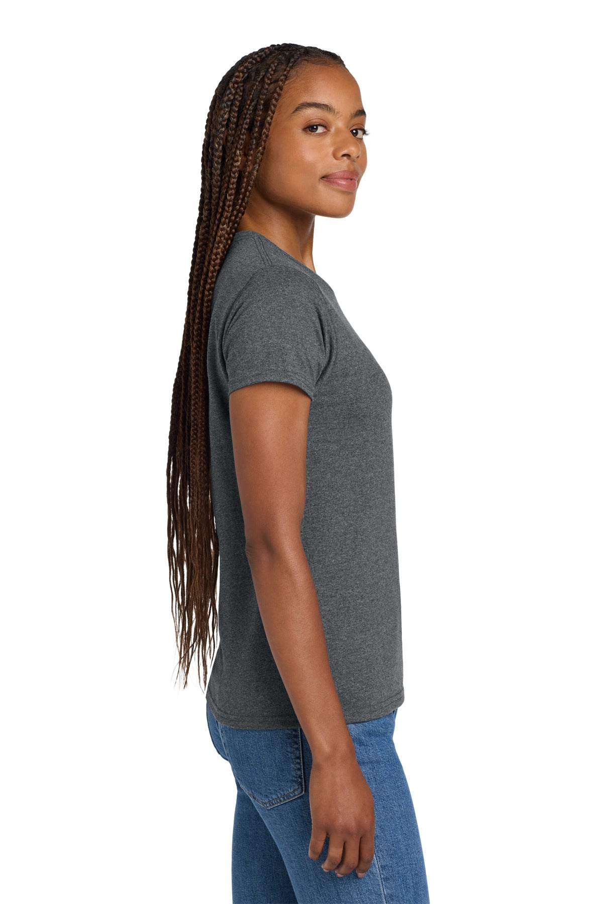 Gildan Women's Ultra Cotton 100% US Cotton T-Shirt. 2000L - Dark Heather - side