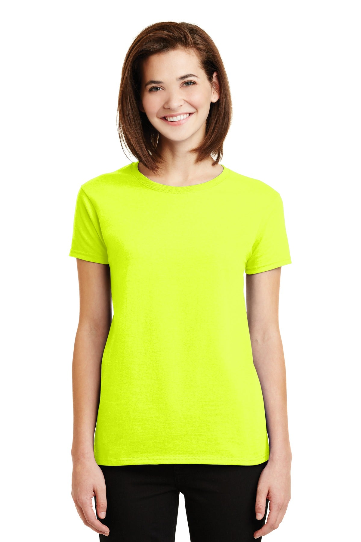 Gildan Women's Ultra Cotton 100% US Cotton T-Shirt. 2000L - Safety Green - front