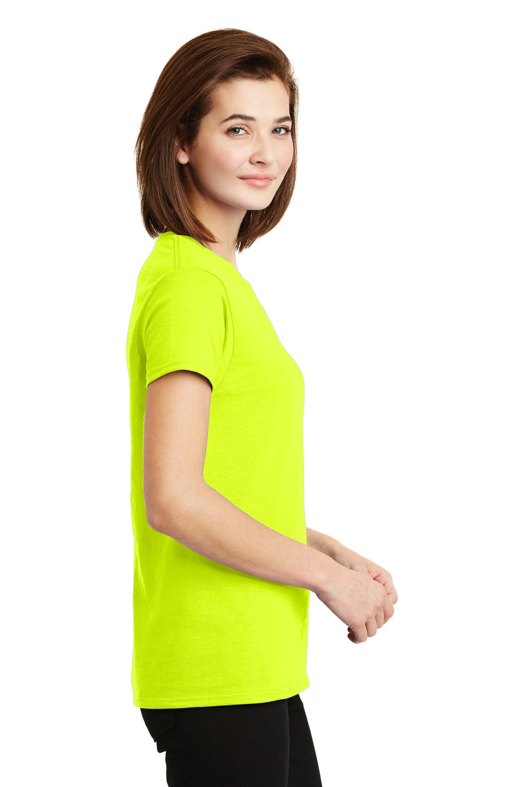 Gildan Women's Ultra Cotton 100% US Cotton T-Shirt. 2000L - Safety Green - side