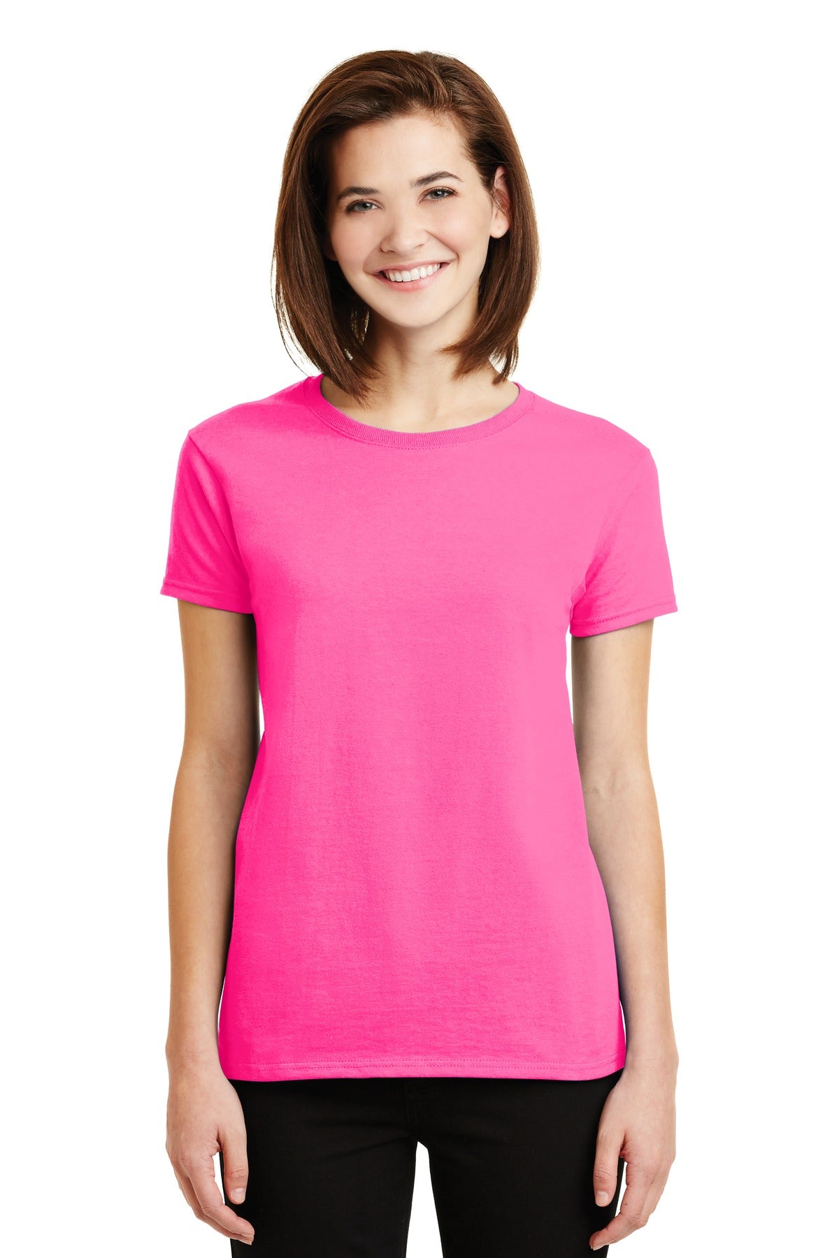 Gildan Women's Ultra Cotton 100% US Cotton T-Shirt. 2000L - Safety Pink - front
