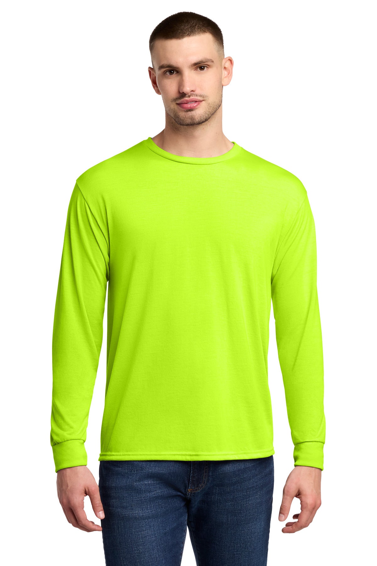 Jerzees Dri-Power 100% Polyester Long Sleeve T-Shirt 21LS - Safety Green - front