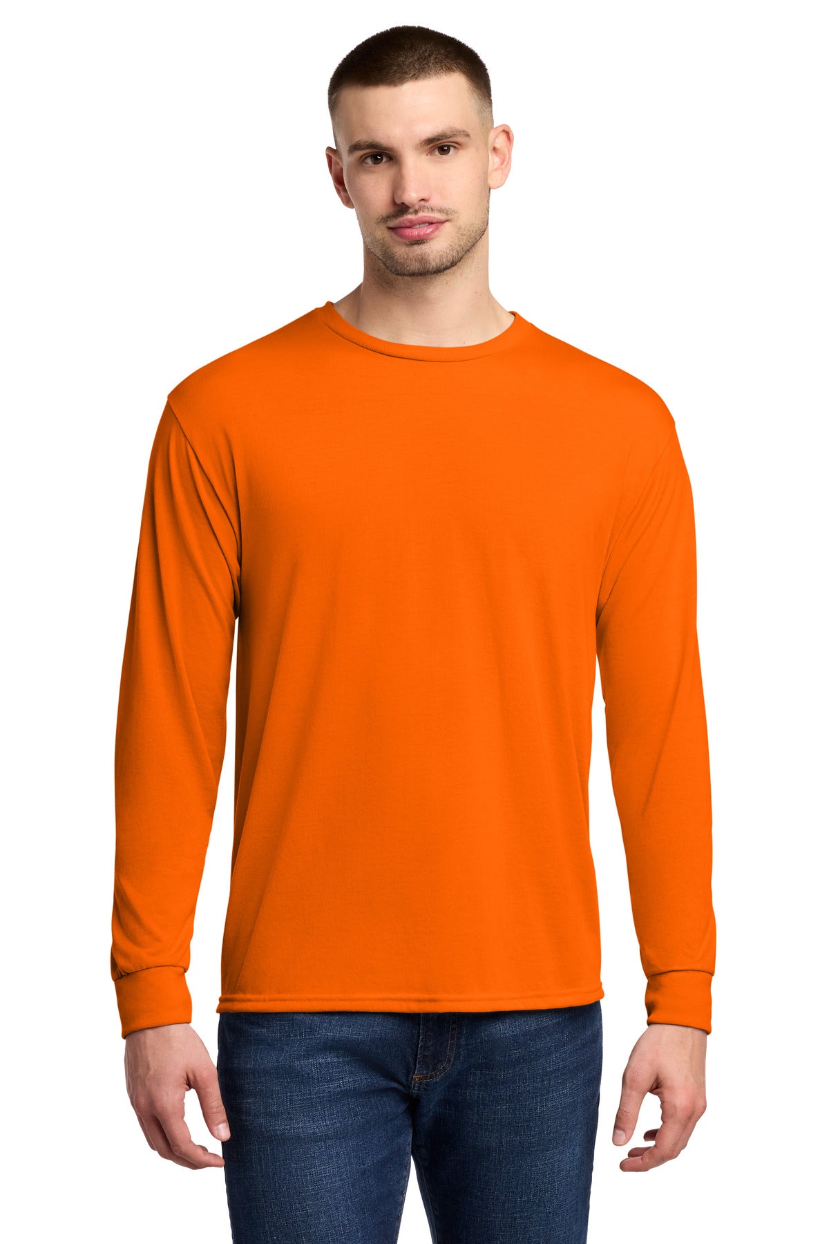 Jerzees Dri-Power 100% Polyester Long Sleeve T-Shirt 21LS - Safety Orange - front
