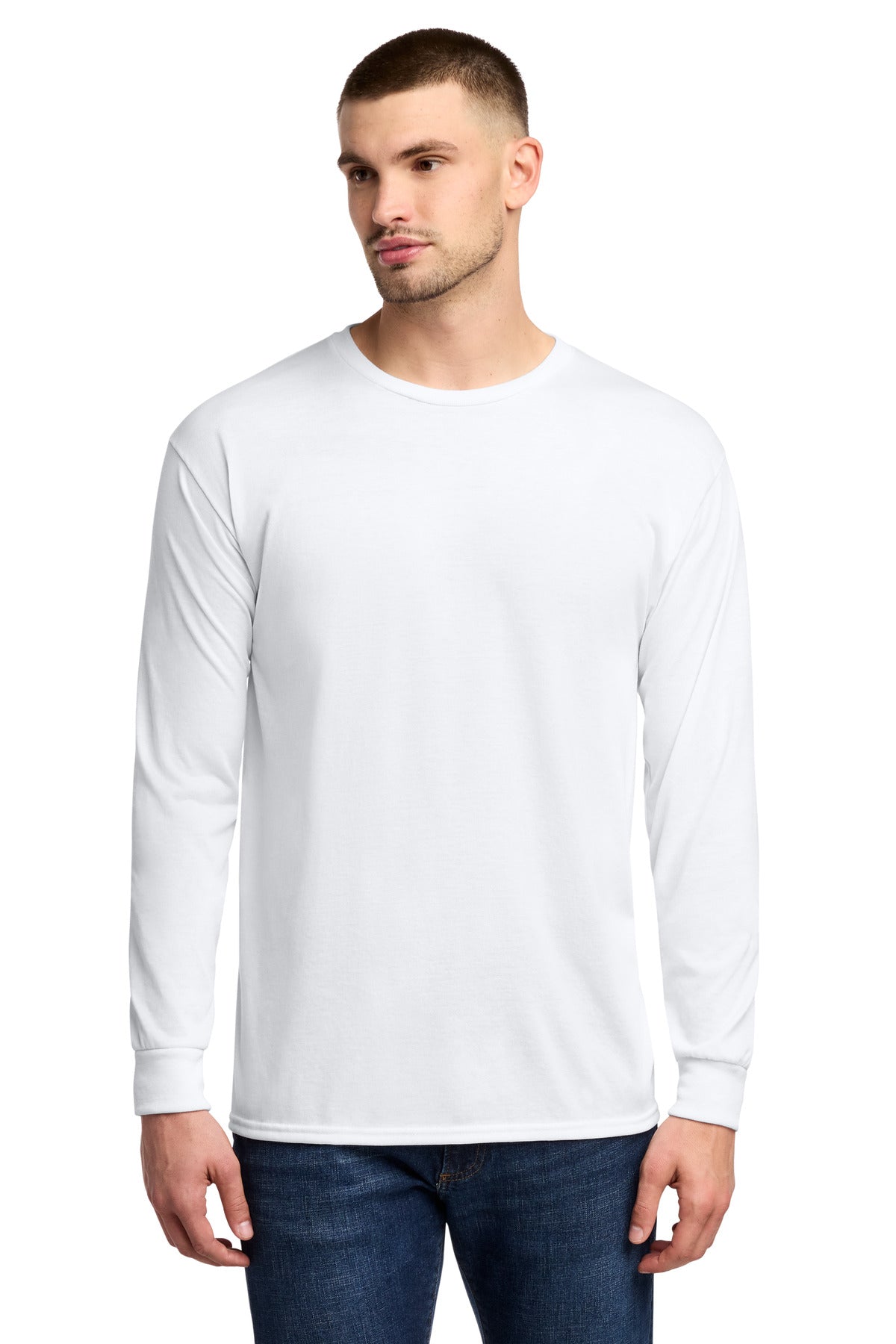 Jerzees Dri-Power 100% Polyester Long Sleeve T-Shirt 21LS - White - front