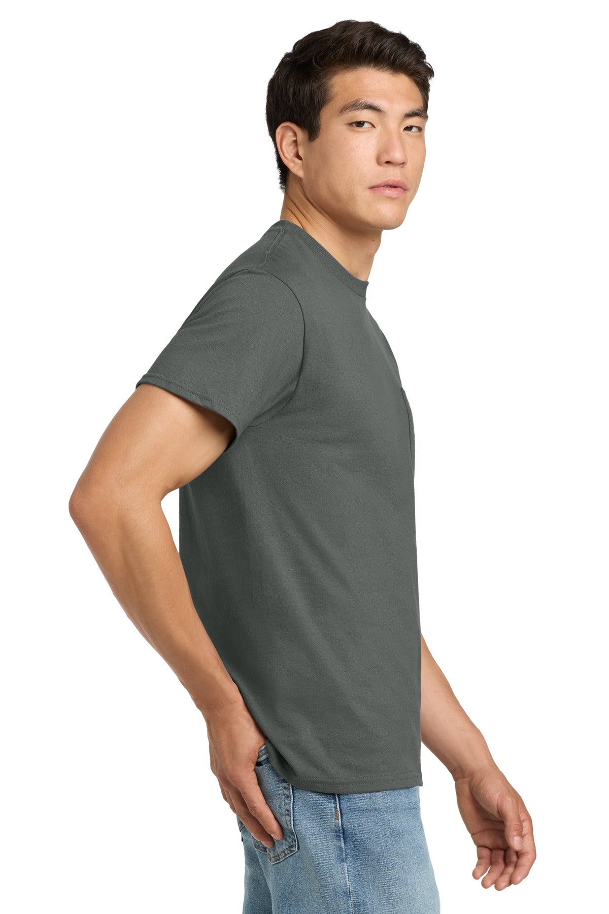Gildan - Ultra Cotton 100% US Cotton T-Shirt with Pocket. 2300 - Charcoal - side