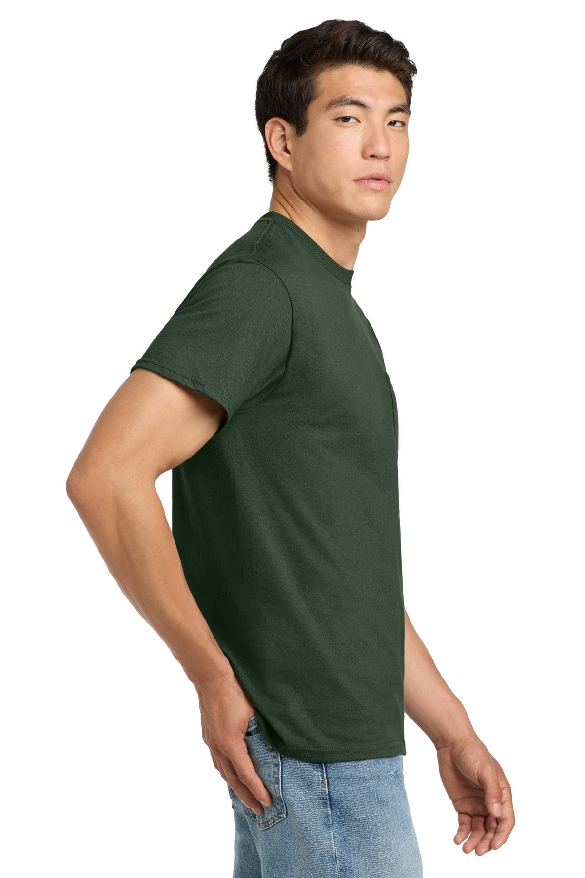 Gildan - Ultra Cotton 100% US Cotton T-Shirt with Pocket. 2300 - Forest Green - side