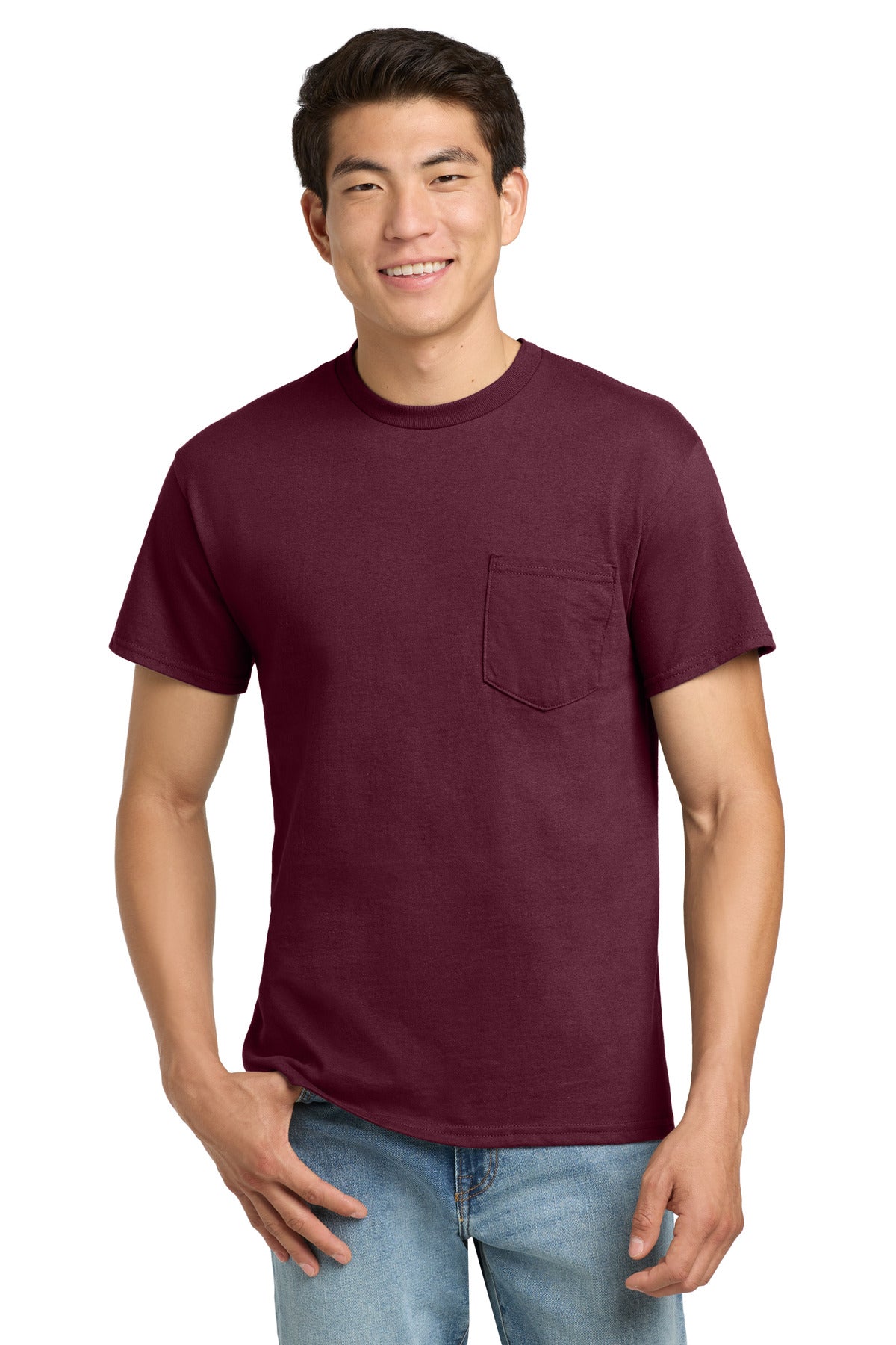 Gildan - Ultra Cotton 100% US Cotton T-Shirt with Pocket. 2300 - Maroon - front