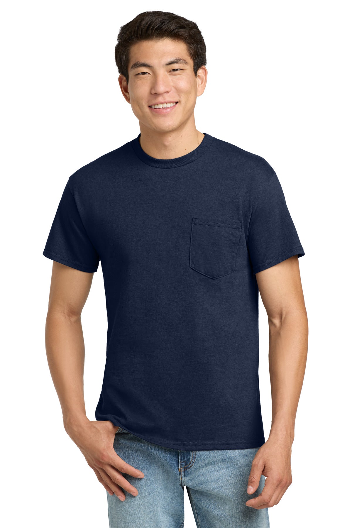 Gildan - Ultra Cotton 100% US Cotton T-Shirt with Pocket. 2300 - Navy - front