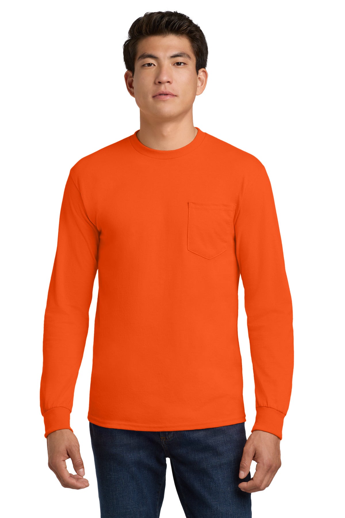 Gildan - Ultra Cotton 100% US Cotton Long Sleeve T-Shirt with Pocket. 2410 - S. Orange - front