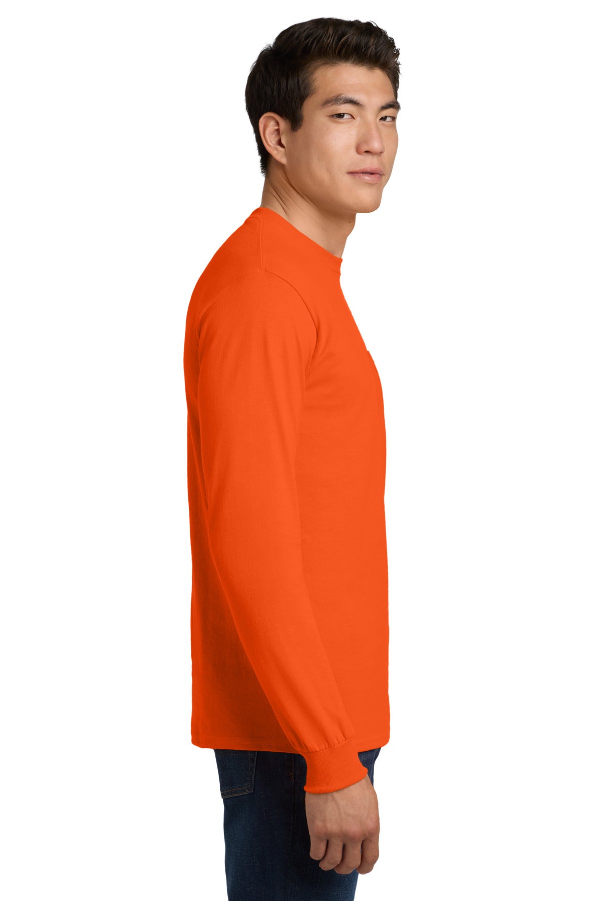 Gildan - Ultra Cotton 100% US Cotton Long Sleeve T-Shirt with Pocket. 2410 - S. Orange - side