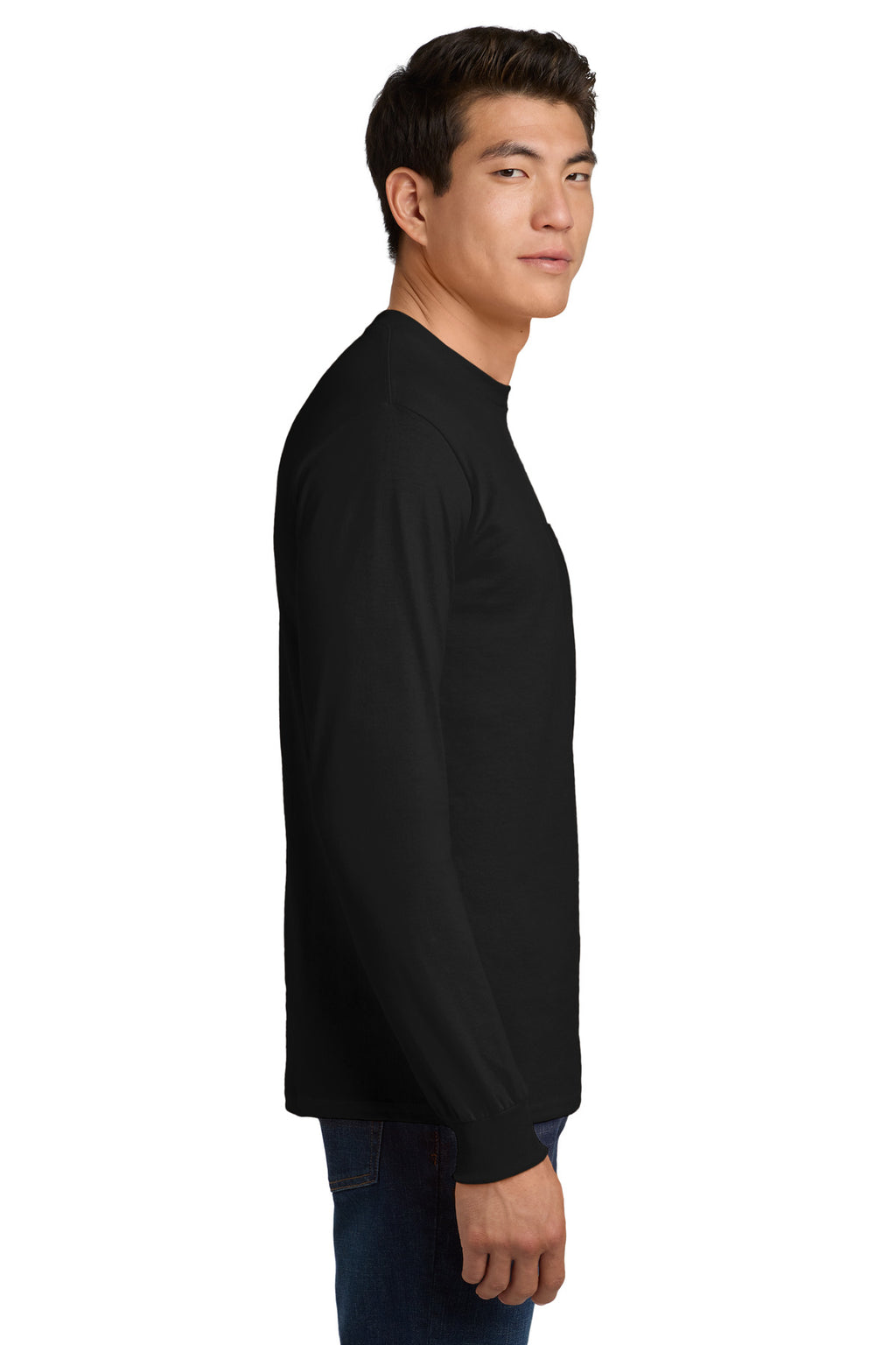 Gildan - Ultra Cotton 100% US Cotton Long Sleeve T-Shirt with Pocket. 2410 - Black - side