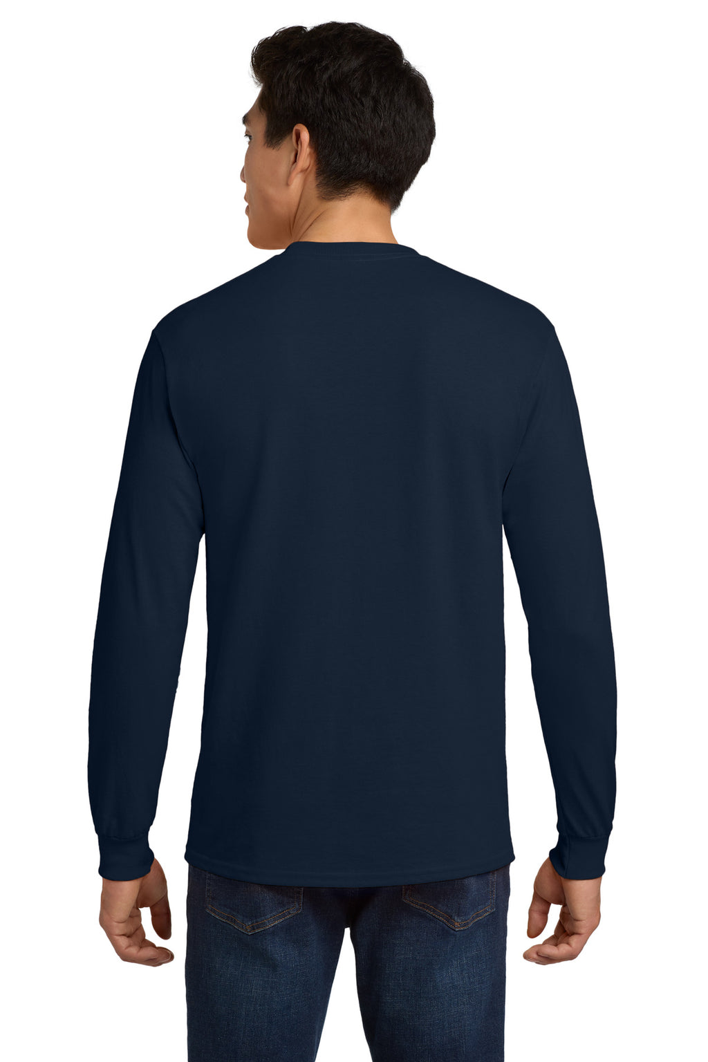 Gildan - Ultra Cotton 100% US Cotton Long Sleeve T-Shirt with Pocket. 2410 - Navy - back