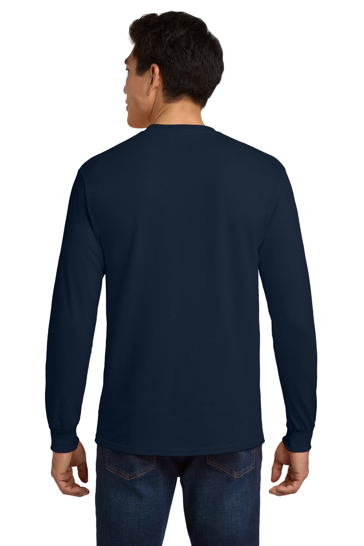 Gildan - Ultra Cotton 100% US Cotton Long Sleeve T-Shirt with Pocket. 2410 - Navy - back