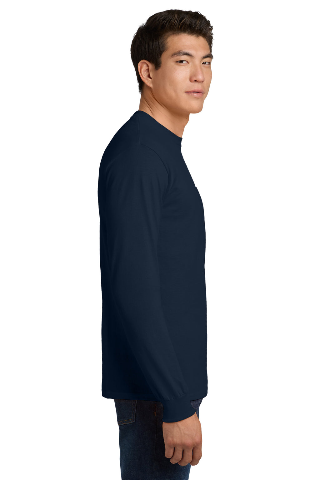 Gildan - Ultra Cotton 100% US Cotton Long Sleeve T-Shirt with Pocket. 2410 - Navy - side