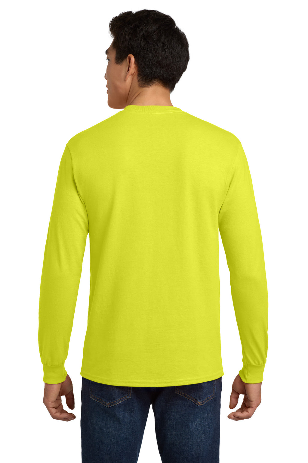 Gildan - Ultra Cotton 100% US Cotton Long Sleeve T-Shirt with Pocket. 2410 - Safety Green - back