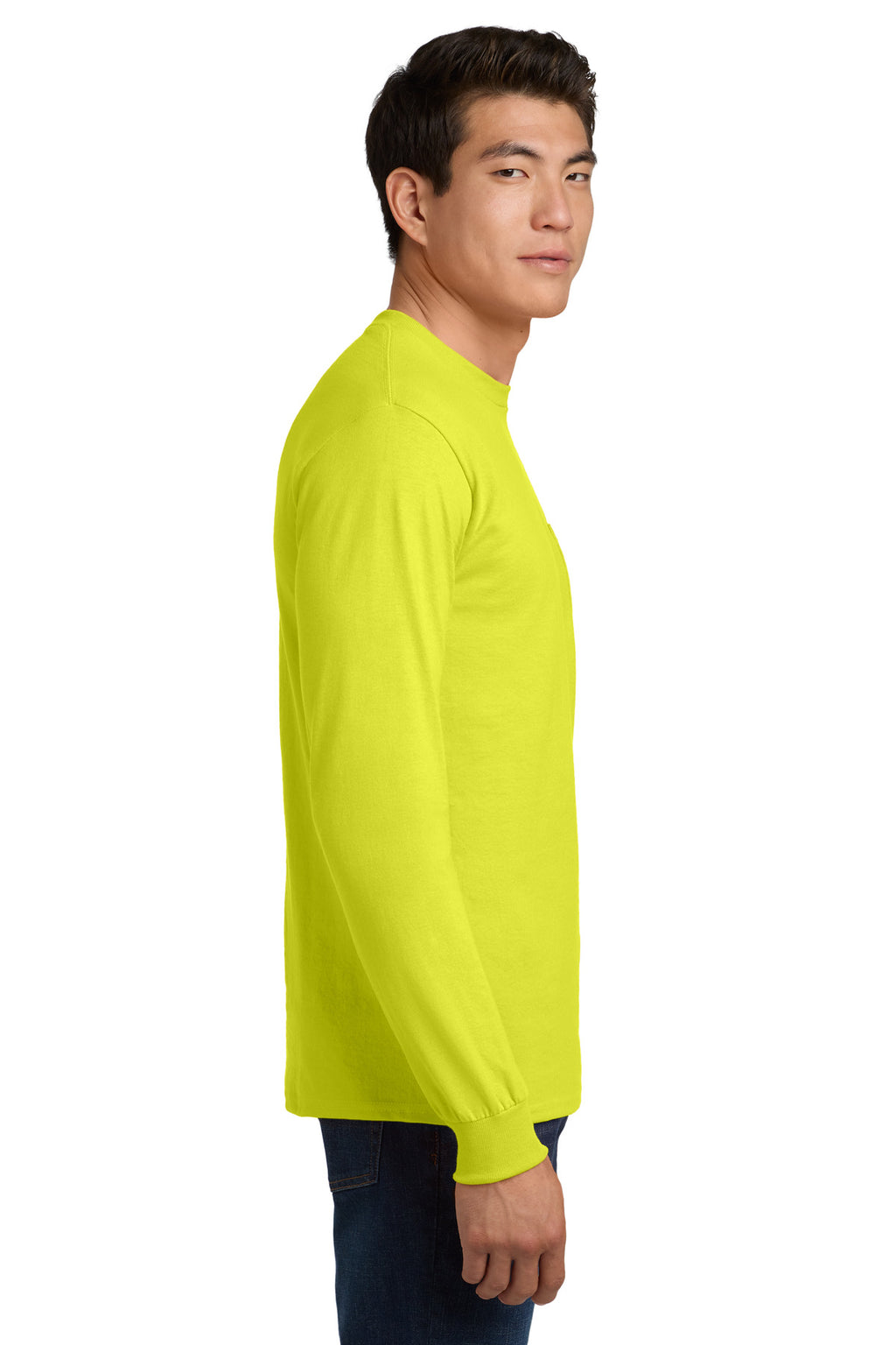 Gildan - Ultra Cotton 100% US Cotton Long Sleeve T-Shirt with Pocket. 2410 - Safety Green - side