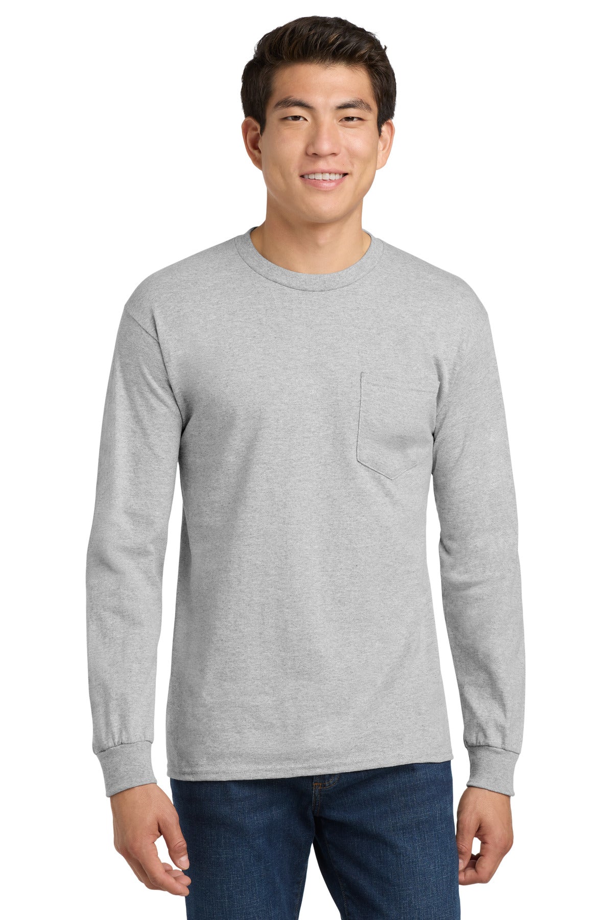 Gildan - Ultra Cotton 100% US Cotton Long Sleeve T-Shirt with Pocket. 2410 - Sport Grey - front