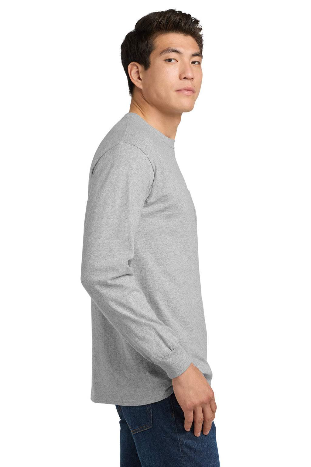 Gildan - Ultra Cotton 100% US Cotton Long Sleeve T-Shirt with Pocket. 2410 - Sport Grey - side