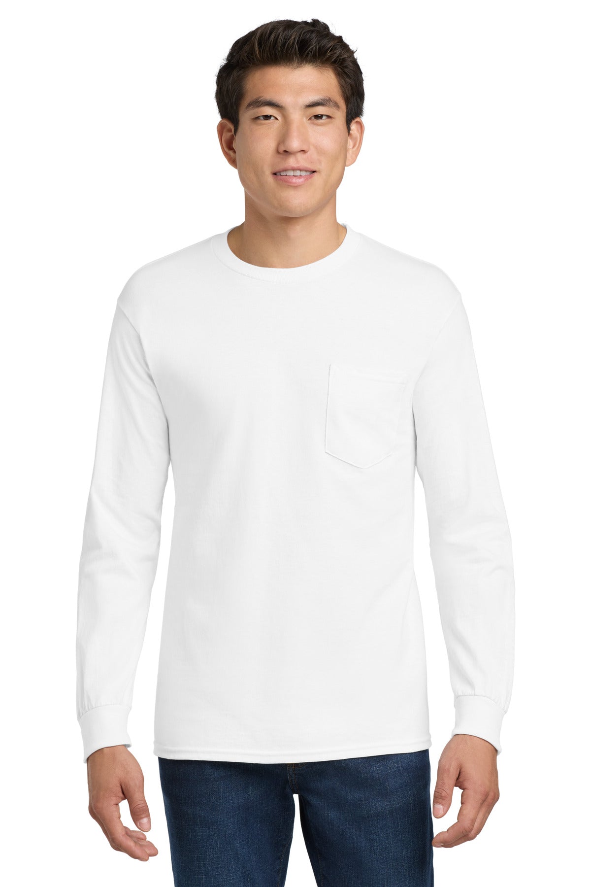 Gildan - Ultra Cotton 100% US Cotton Long Sleeve T-Shirt with Pocket. 2410 - White - front