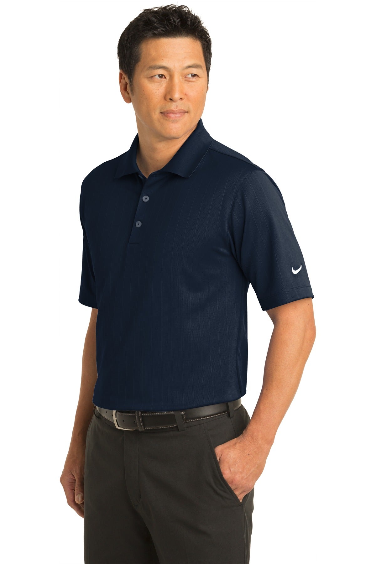 DISCONTINUED Nike Dri-FIT Textured Polo. 244620 - Navy - three_q