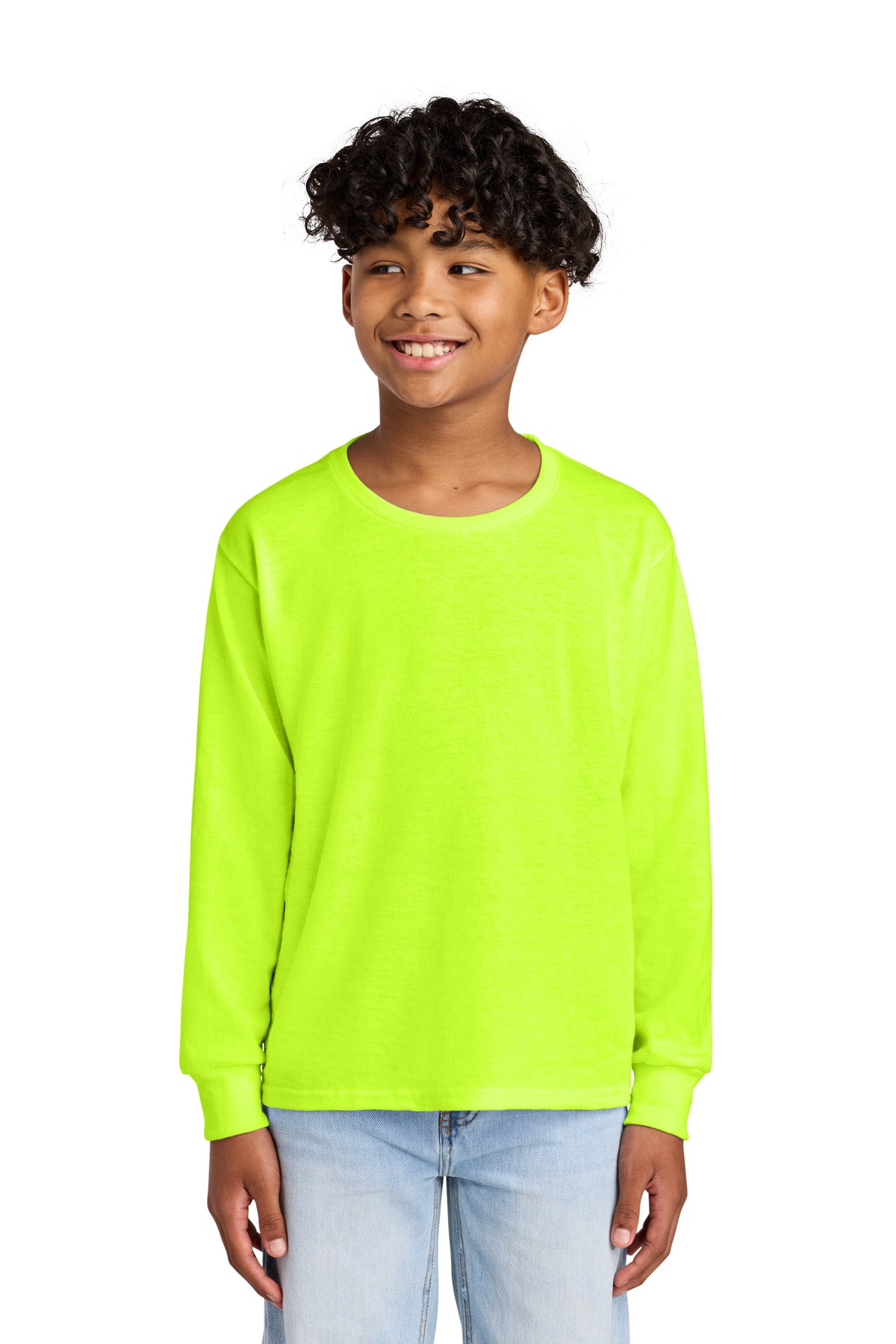 Jerzees Youth Dri-Power 50/50 Cotton/Poly Long Sleeve 29BL - Safety Green - front