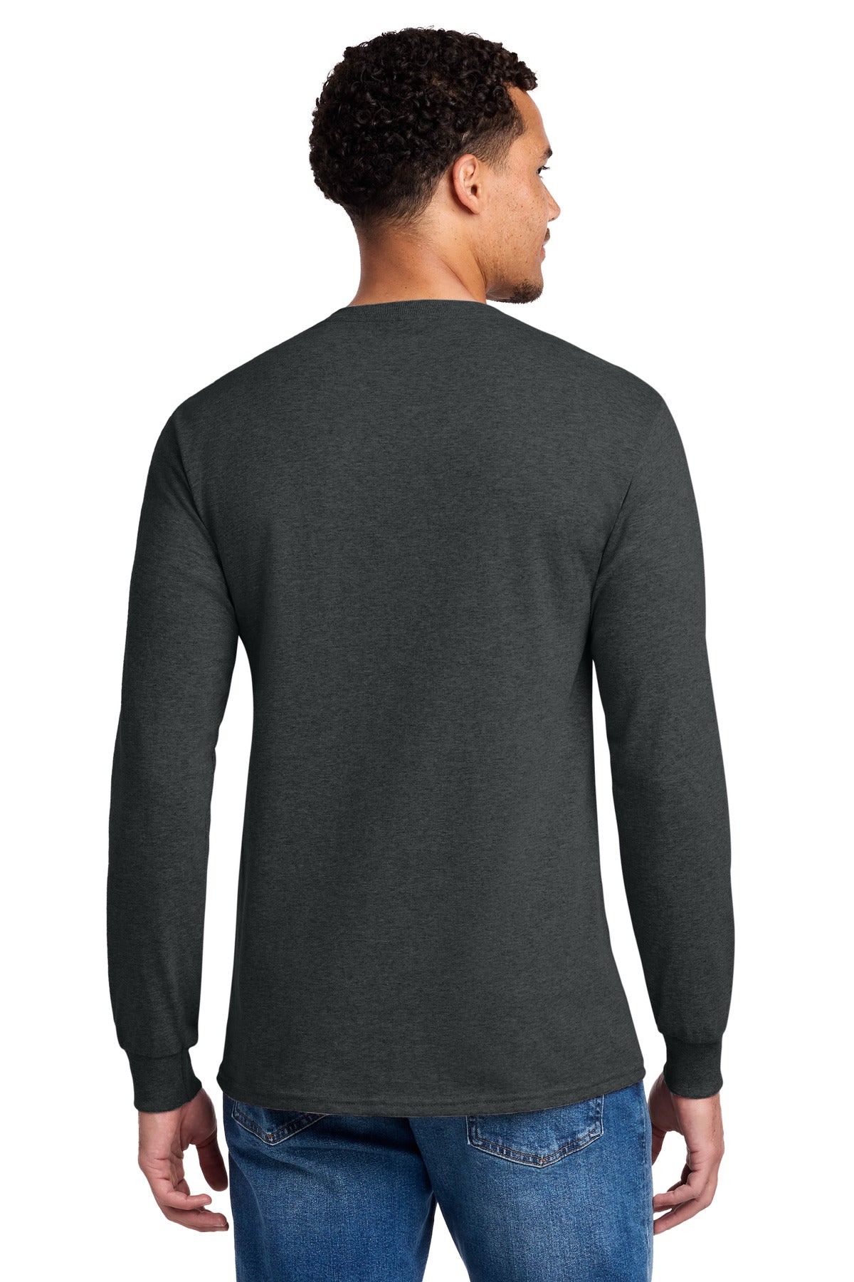 Jerzees - Dri-Power 50/50 Cotton/Poly Long Sleeve T-Shirt. 29LS - Black Heather - back