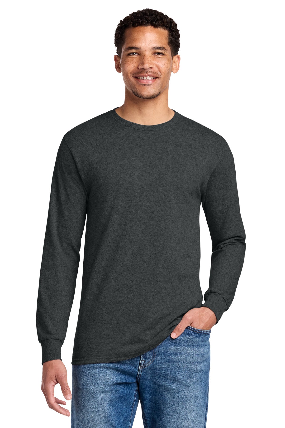 Jerzees - Dri-Power 50/50 Cotton/Poly Long Sleeve T-Shirt. 29LS - Black Heather - front