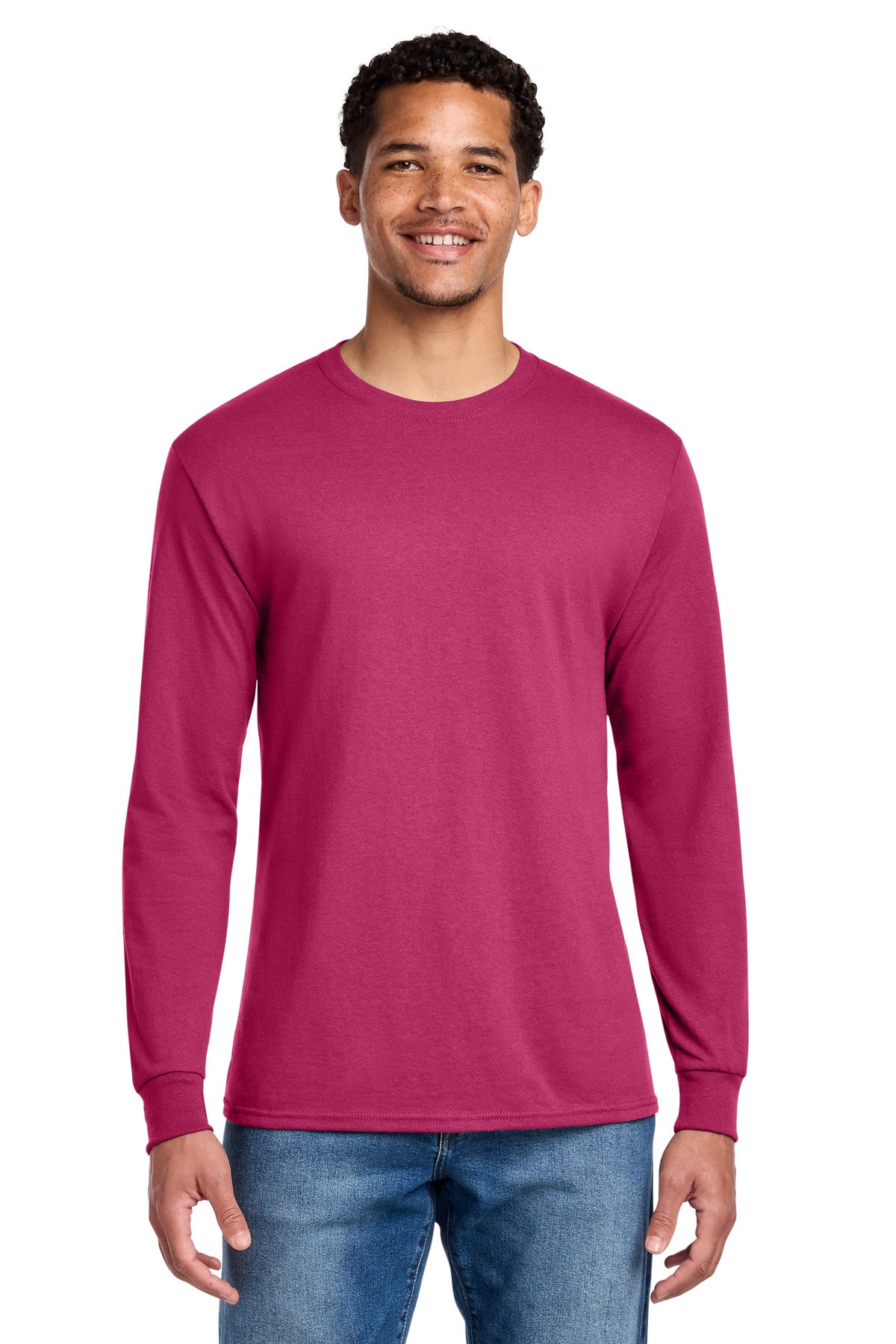 Jerzees - Dri-Power 50/50 Cotton/Poly Long Sleeve T-Shirt. 29LS - Cyber Pink - front