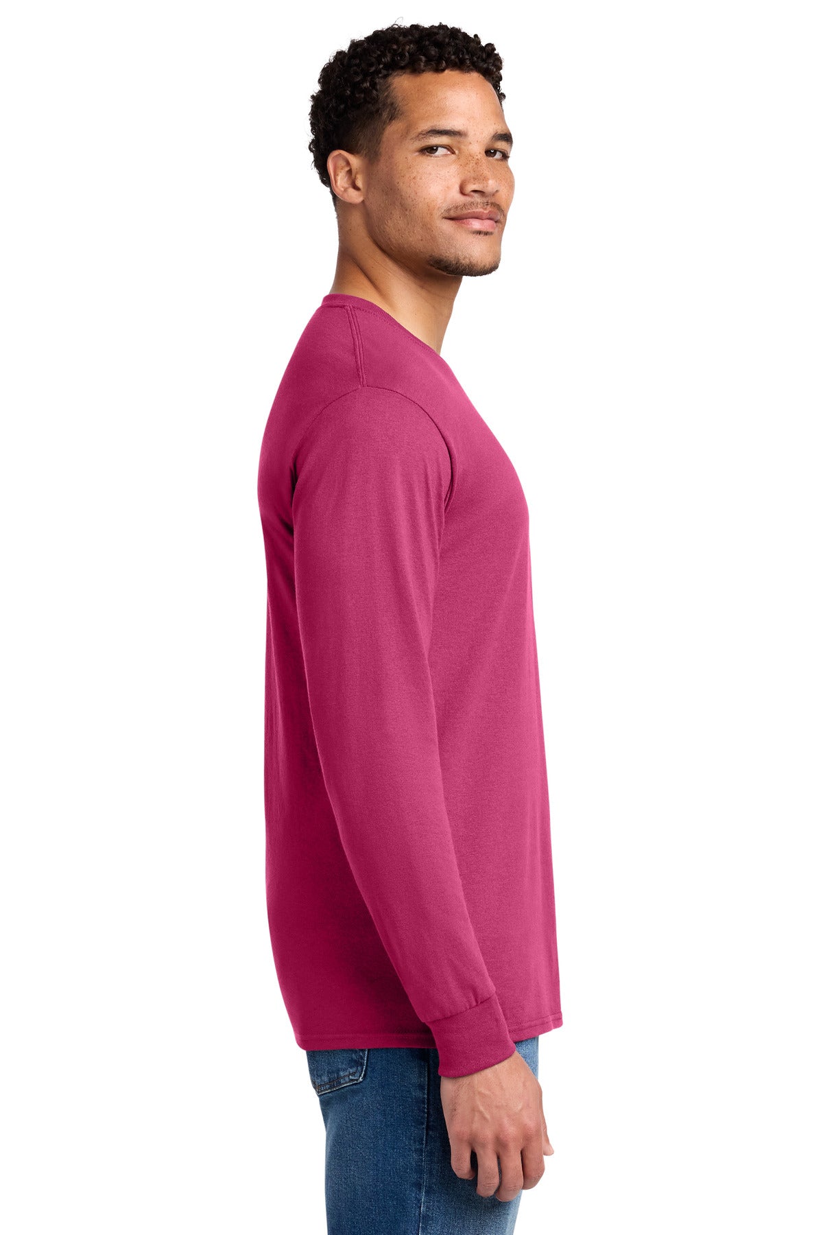 Jerzees - Dri-Power 50/50 Cotton/Poly Long Sleeve T-Shirt. 29LS - Cyber Pink - side