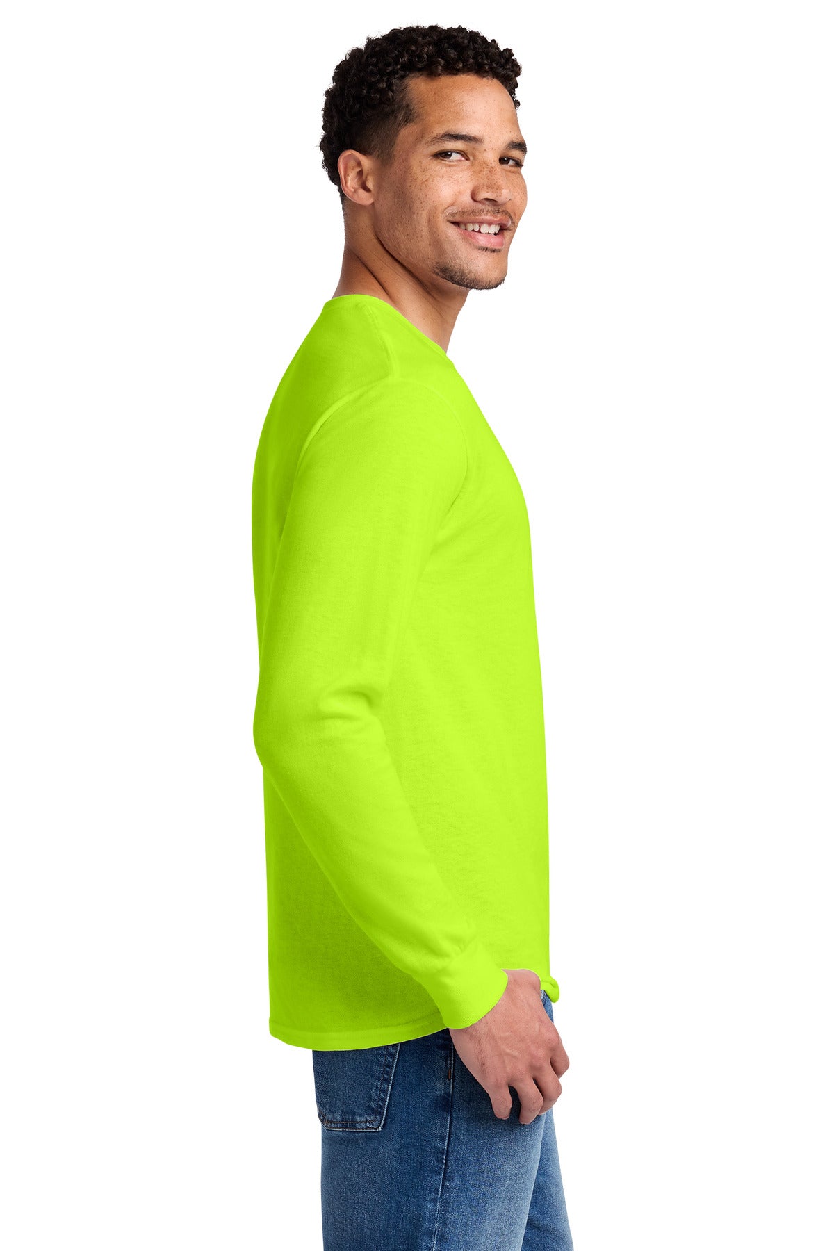 Jerzees - Dri-Power 50/50 Cotton/Poly Long Sleeve T-Shirt. 29LS - Safety Green - side