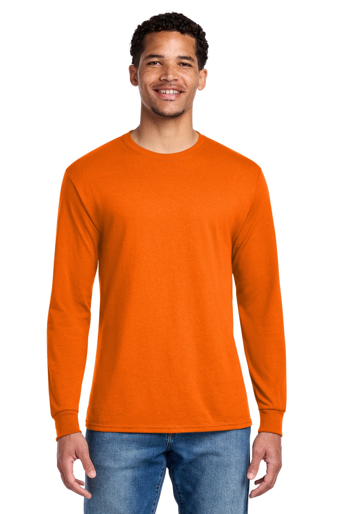 Jerzees - Dri-Power 50/50 Cotton/Poly Long Sleeve T-Shirt. 29LS - Safety Orange - front