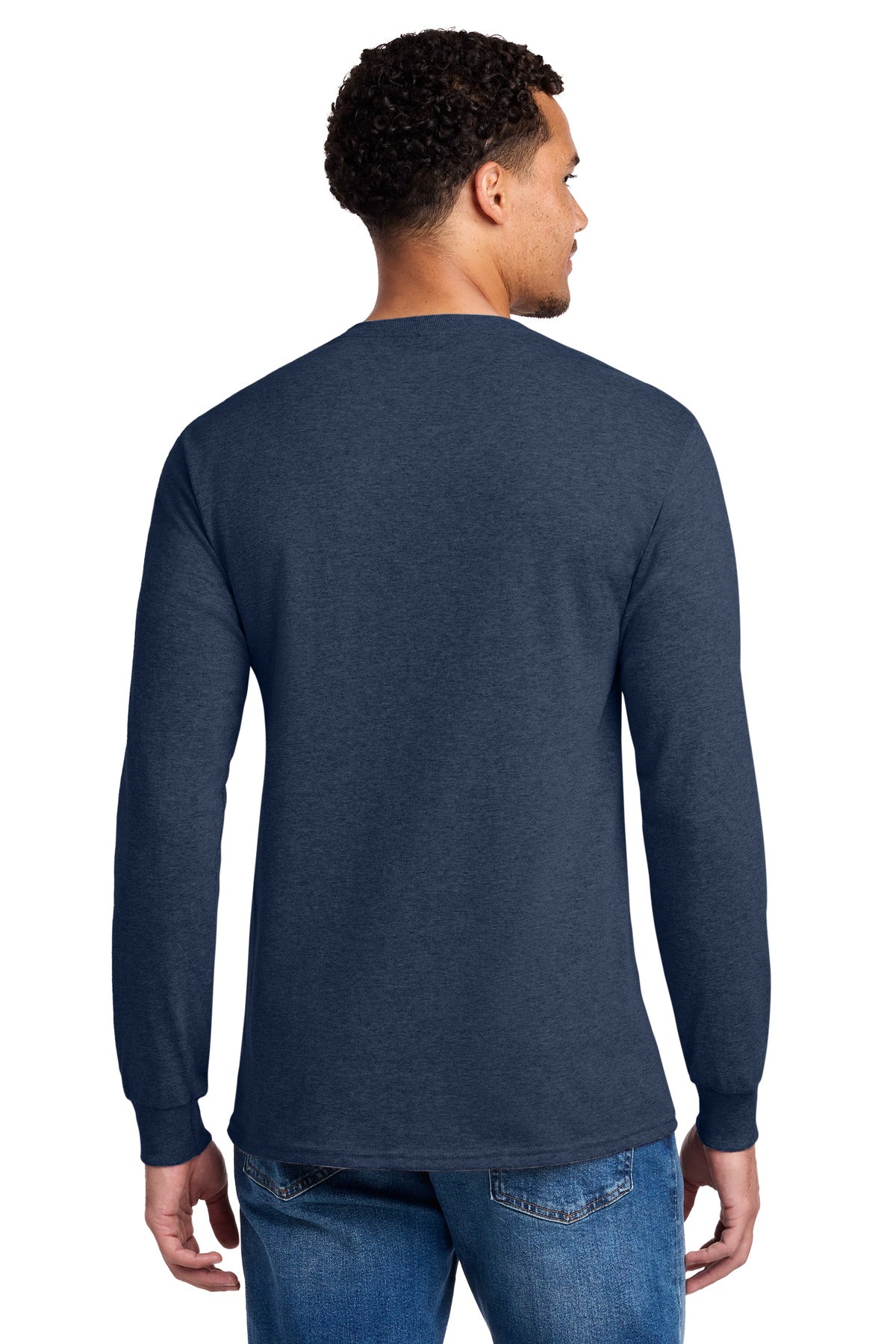 Jerzees - Dri-Power 50/50 Cotton/Poly Long Sleeve T-Shirt. 29LS - Vintage Heather Navy - back