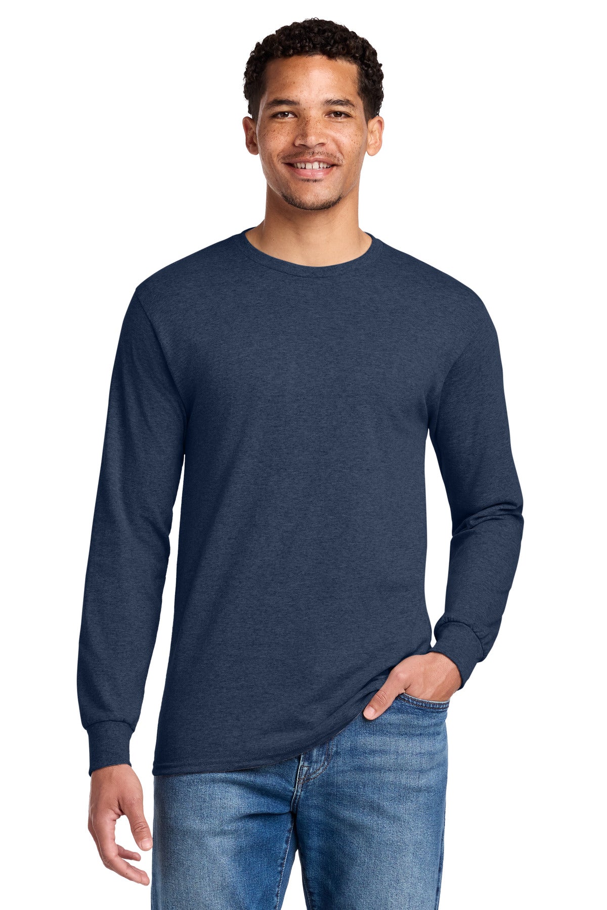 Jerzees - Dri-Power 50/50 Cotton/Poly Long Sleeve T-Shirt. 29LS - Vintage Heather Navy - front