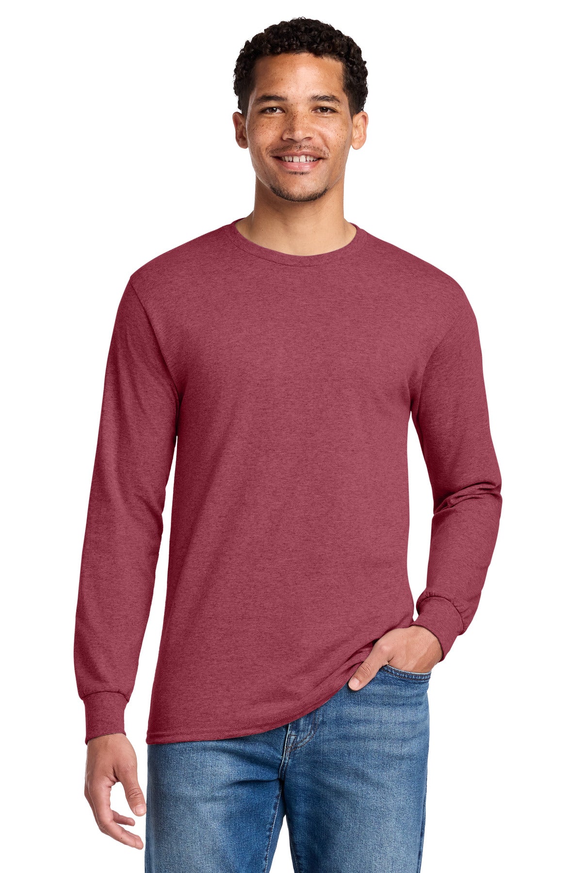 Jerzees - Dri-Power 50/50 Cotton/Poly Long Sleeve T-Shirt. 29LS - Vintage Heather Red - front