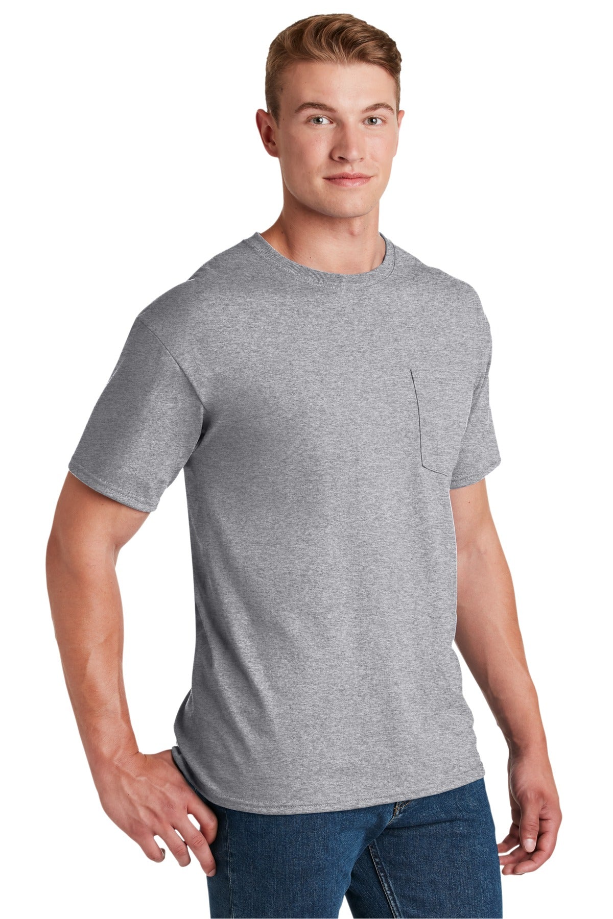 Jerzees - Dri-Power 50/50 Cotton/Poly Pocket T-Shirt. 29MP - Athletic Heather - three_q