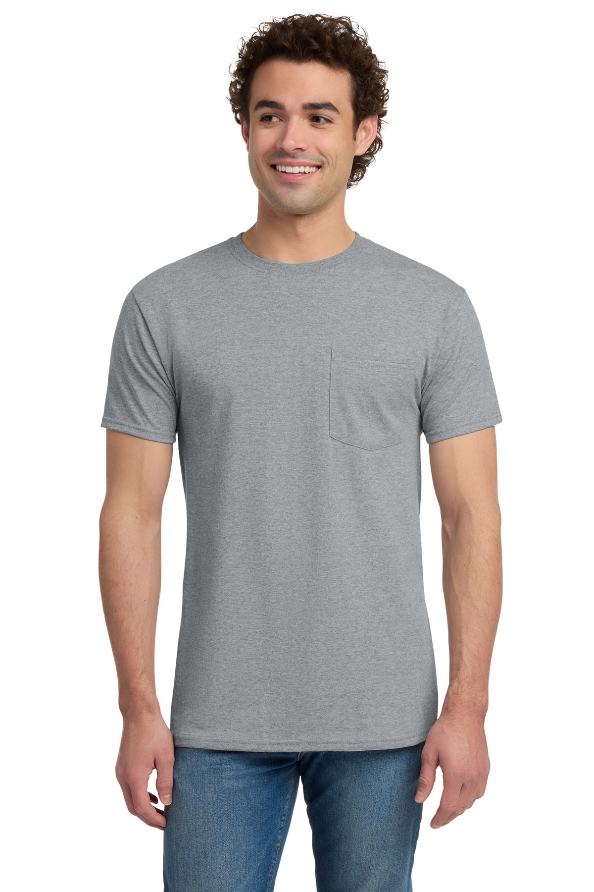 Jerzees - Dri-Power 50/50 Cotton/Poly Pocket T-Shirt. 29MP - Athletic Heather - front