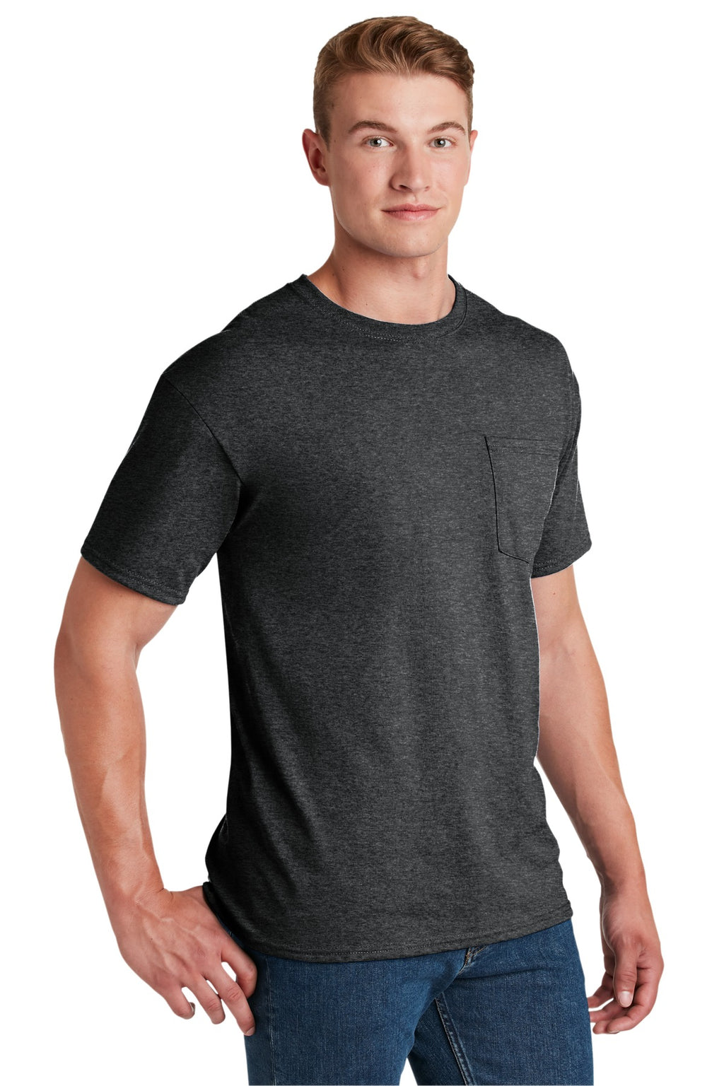 Jerzees - Dri-Power 50/50 Cotton/Poly Pocket T-Shirt. 29MP - Black Heather - three_q