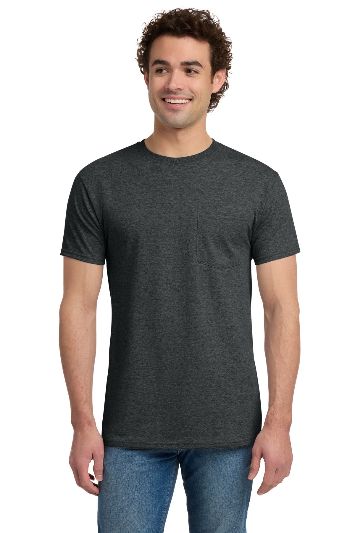 Jerzees - Dri-Power 50/50 Cotton/Poly Pocket T-Shirt. 29MP - Black Heather - front