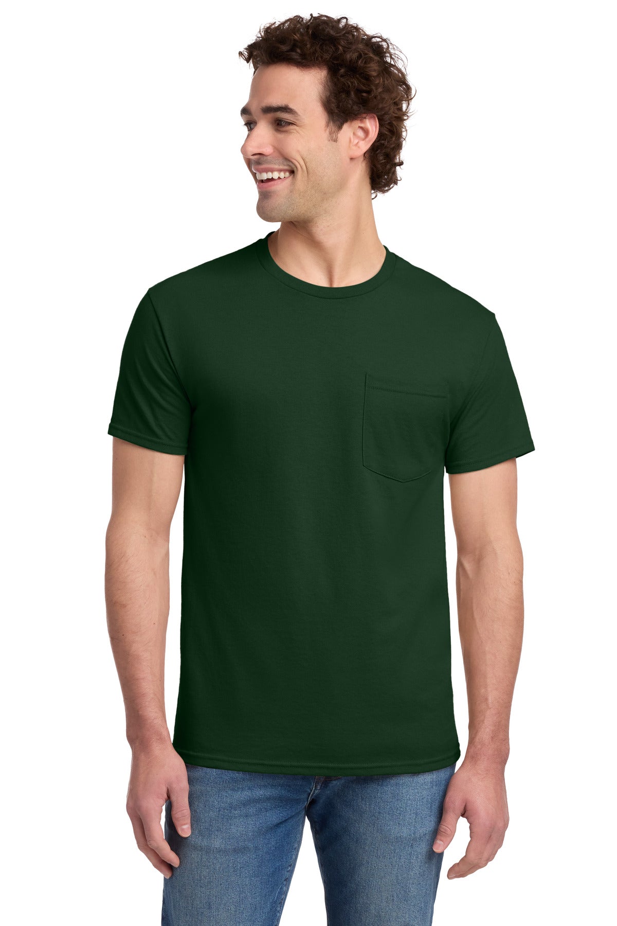 Jerzees - Dri-Power 50/50 Cotton/Poly Pocket T-Shirt. 29MP - Forest Green - front