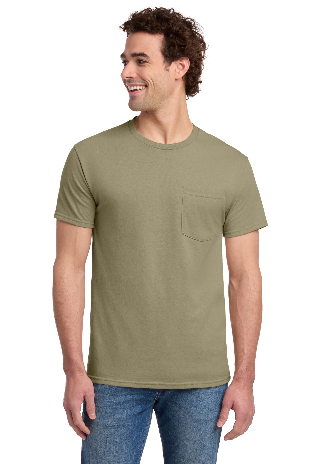 Jerzees - Dri-Power 50/50 Cotton/Poly Pocket T-Shirt. 29MP - Khaki - front