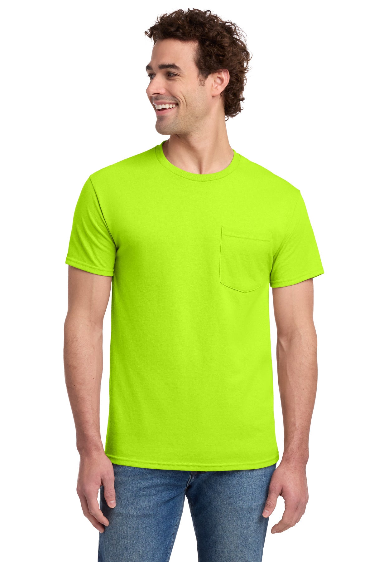 Jerzees - Dri-Power 50/50 Cotton/Poly Pocket T-Shirt. 29MP - Safety Green - front
