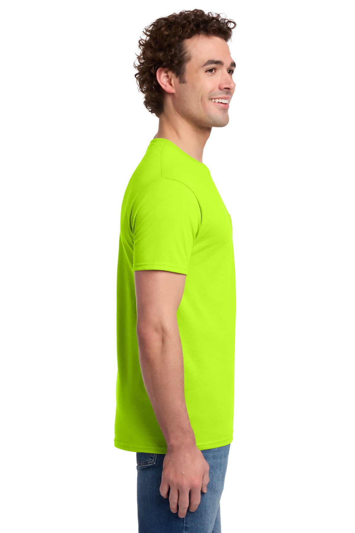 Jerzees - Dri-Power 50/50 Cotton/Poly Pocket T-Shirt. 29MP - Safety Green - side