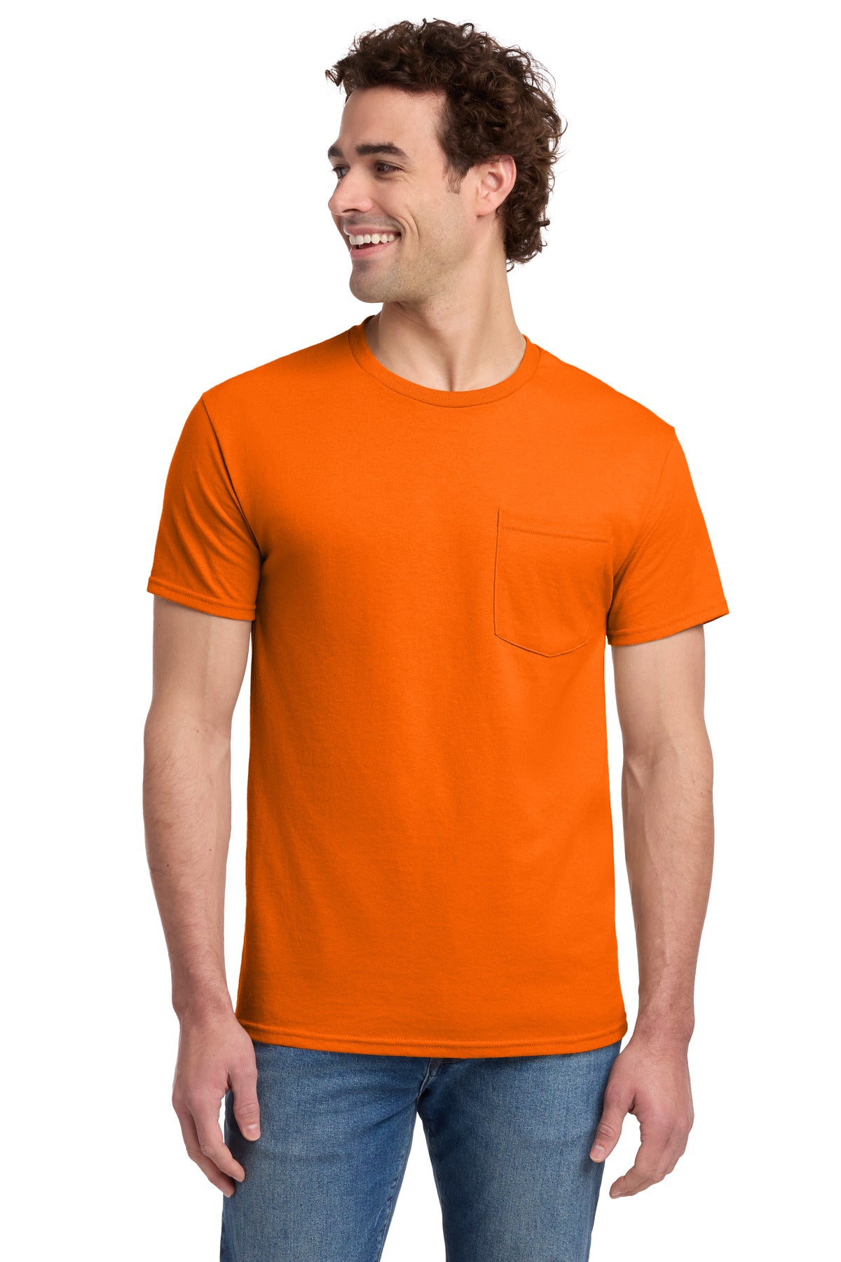 Jerzees - Dri-Power 50/50 Cotton/Poly Pocket T-Shirt. 29MP - Safety Orange - front