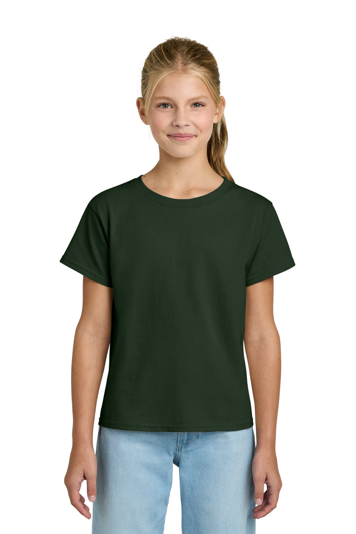 Gildan Youth Light Cotton Tee 3000B - Forest Green - front