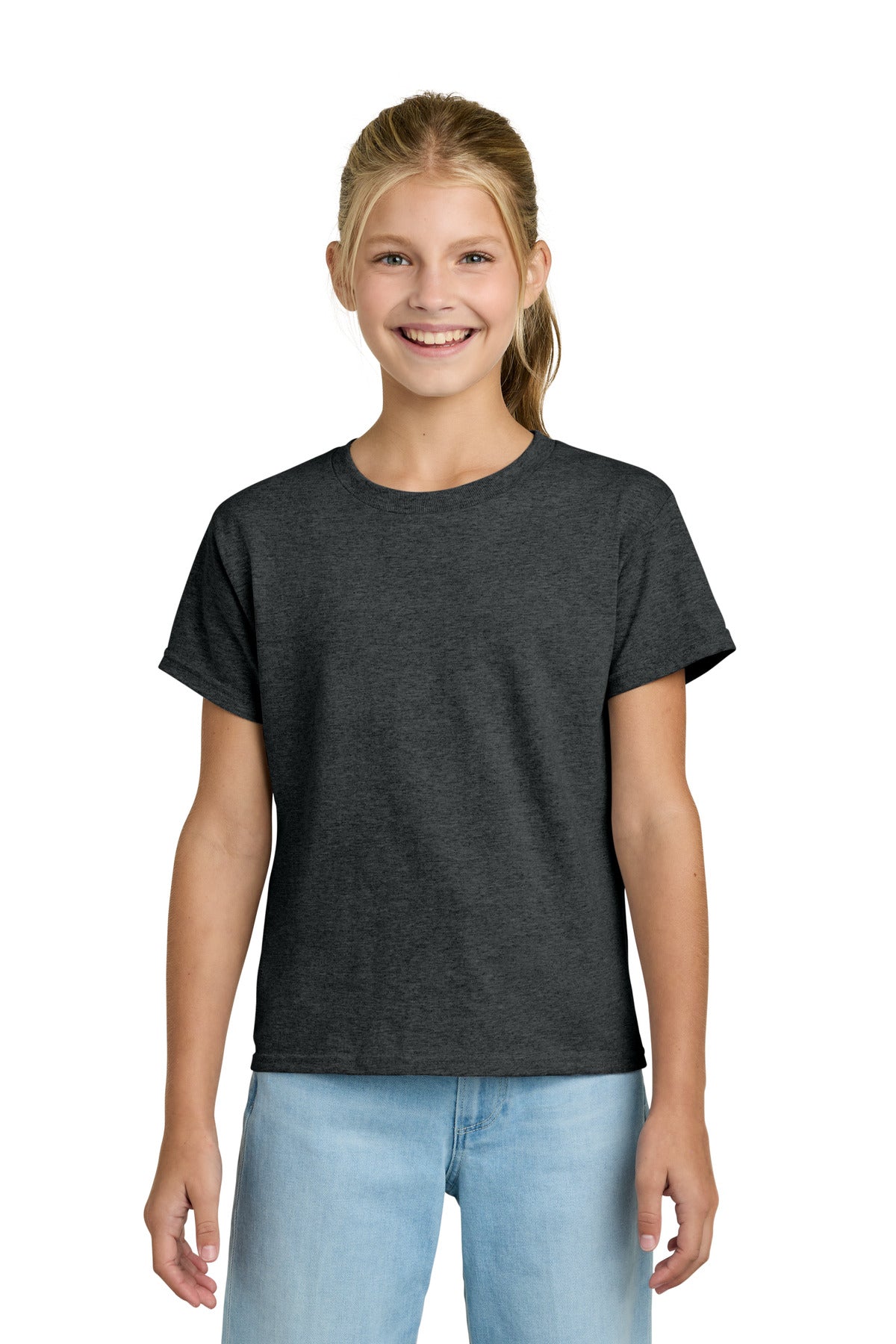 Gildan Youth Light Cotton Tee 3000B - Heather Dark Grey - front