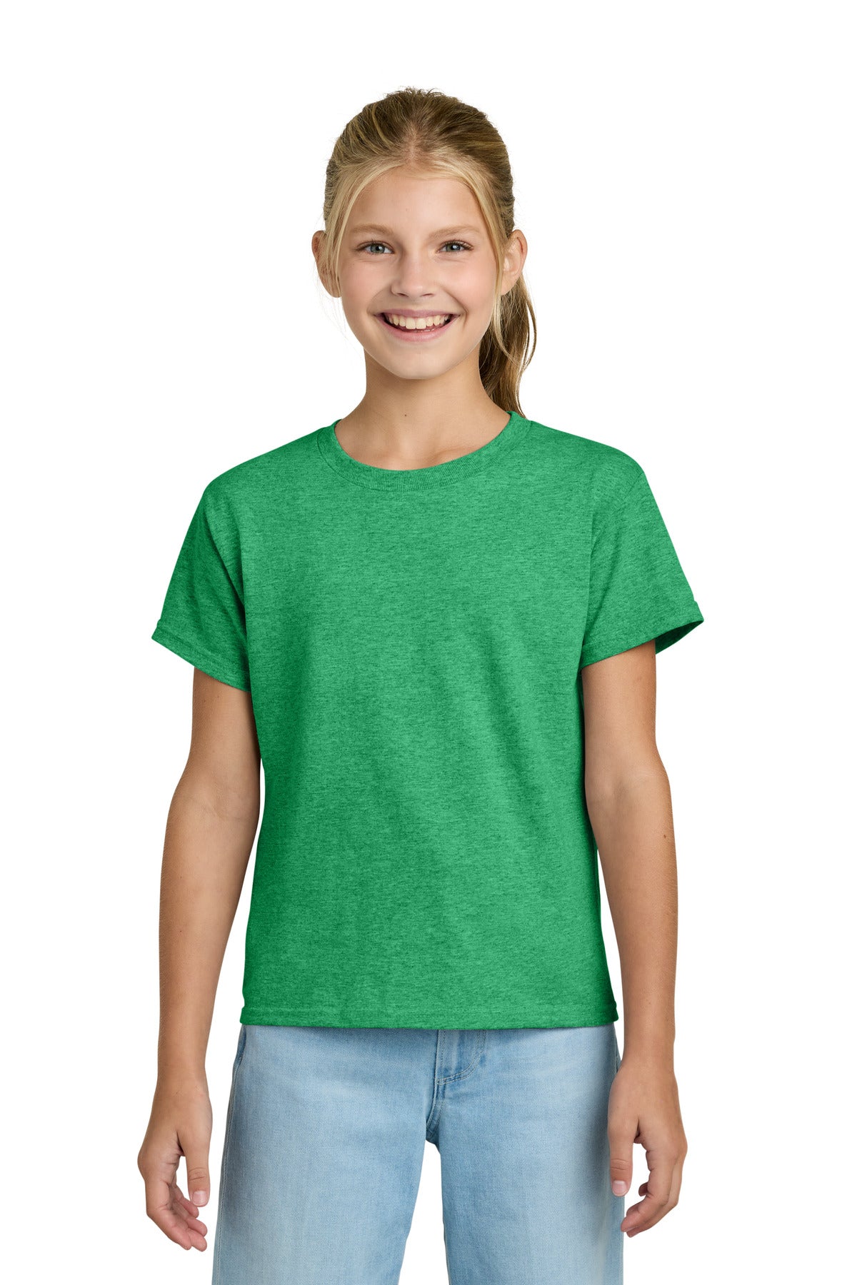 Gildan Youth Light Cotton Tee 3000B - Heather Irish Green - front